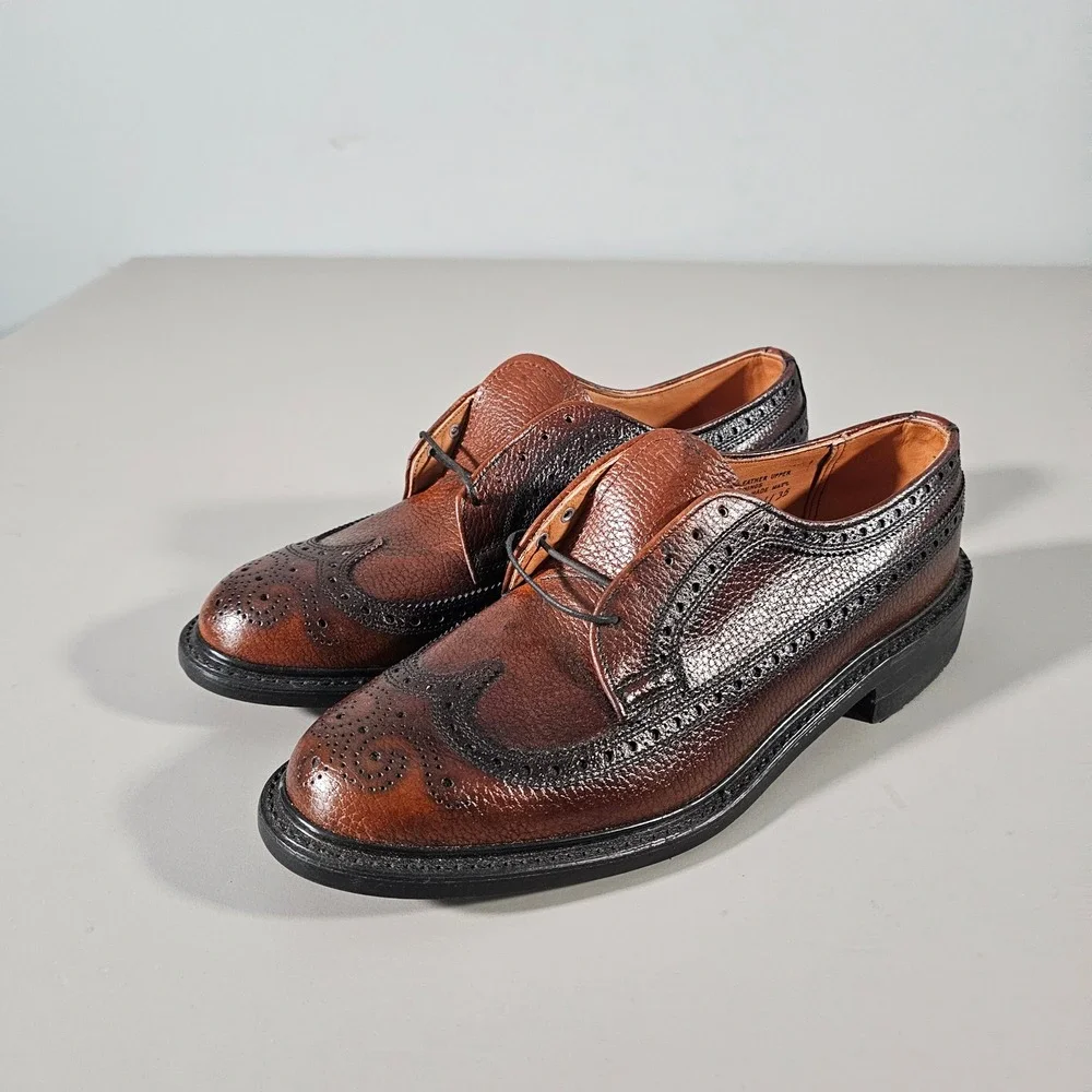 J.F. McElwain Wingtip Oxfords Mens 8 G Brown Pebble Grain Leather USA Made